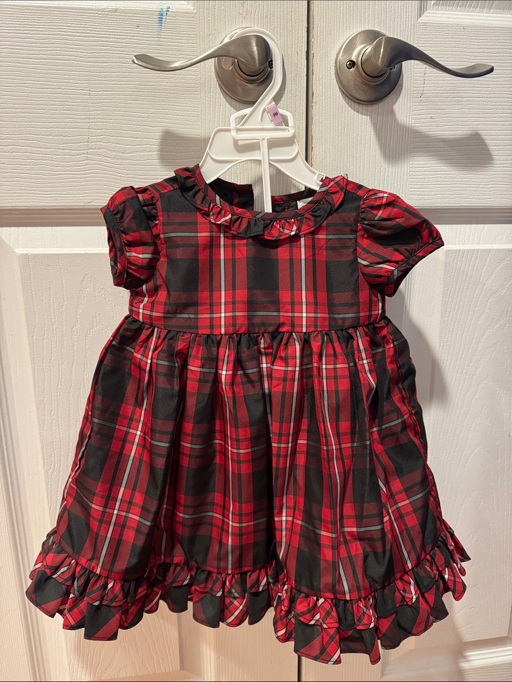 Ralph Lauren Red and Black Plaid Ruffle Hem Formal Dress